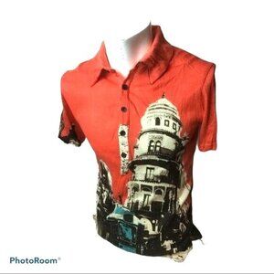 Men's Sensual PMA South KOREAN Short Sleeve Shirt*Orange* Medium* EUC